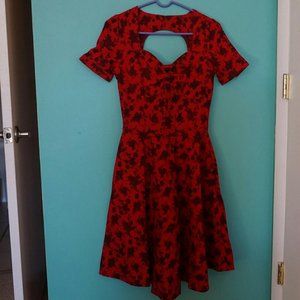Red and black floral voodoo vixen pinup dress